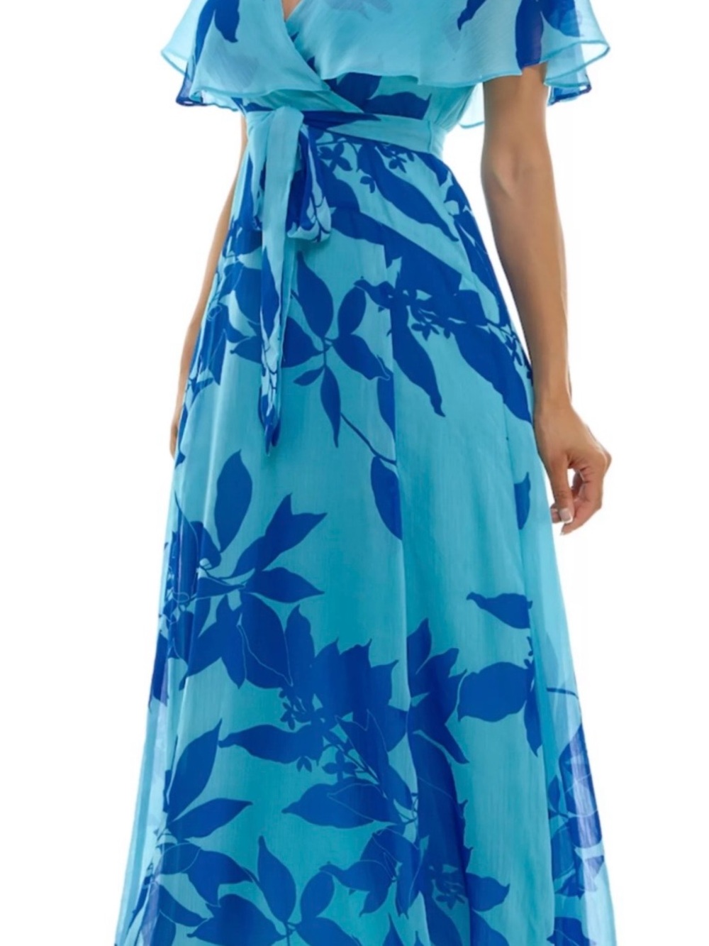 Maison Tara Aqua and Cobalt Blue Floral Maxi Dress